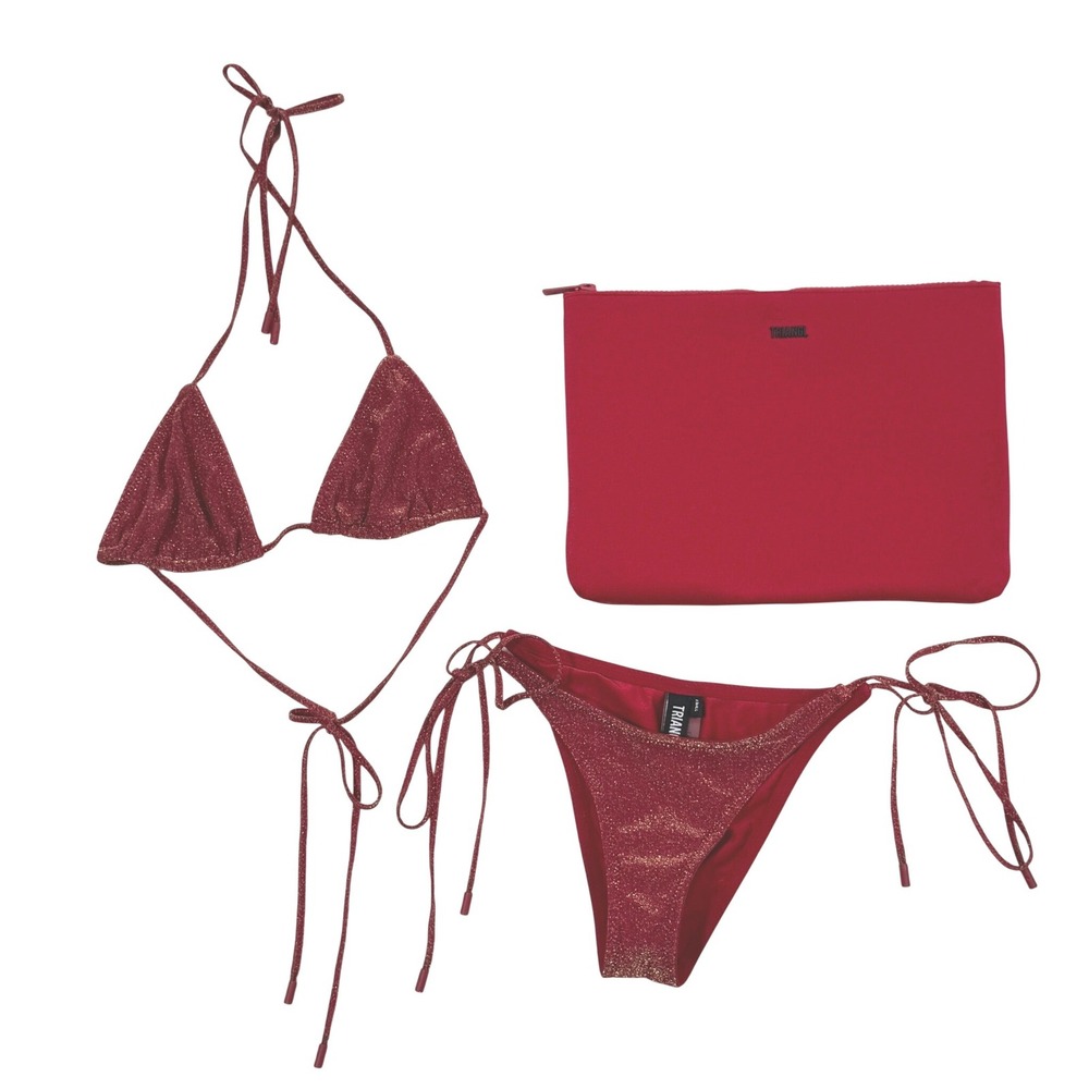 Triangl Sparkle Bikini Two Piece Set XS Bottoms SM Top RED Vacation Resortwear